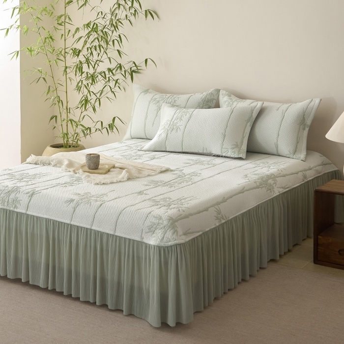 91家纺网 家纺一手货源 找家纺 （总）金绣美居 2026春夏新款PE高分子复合凉感席双面提床裙款凉席三件套-竹影