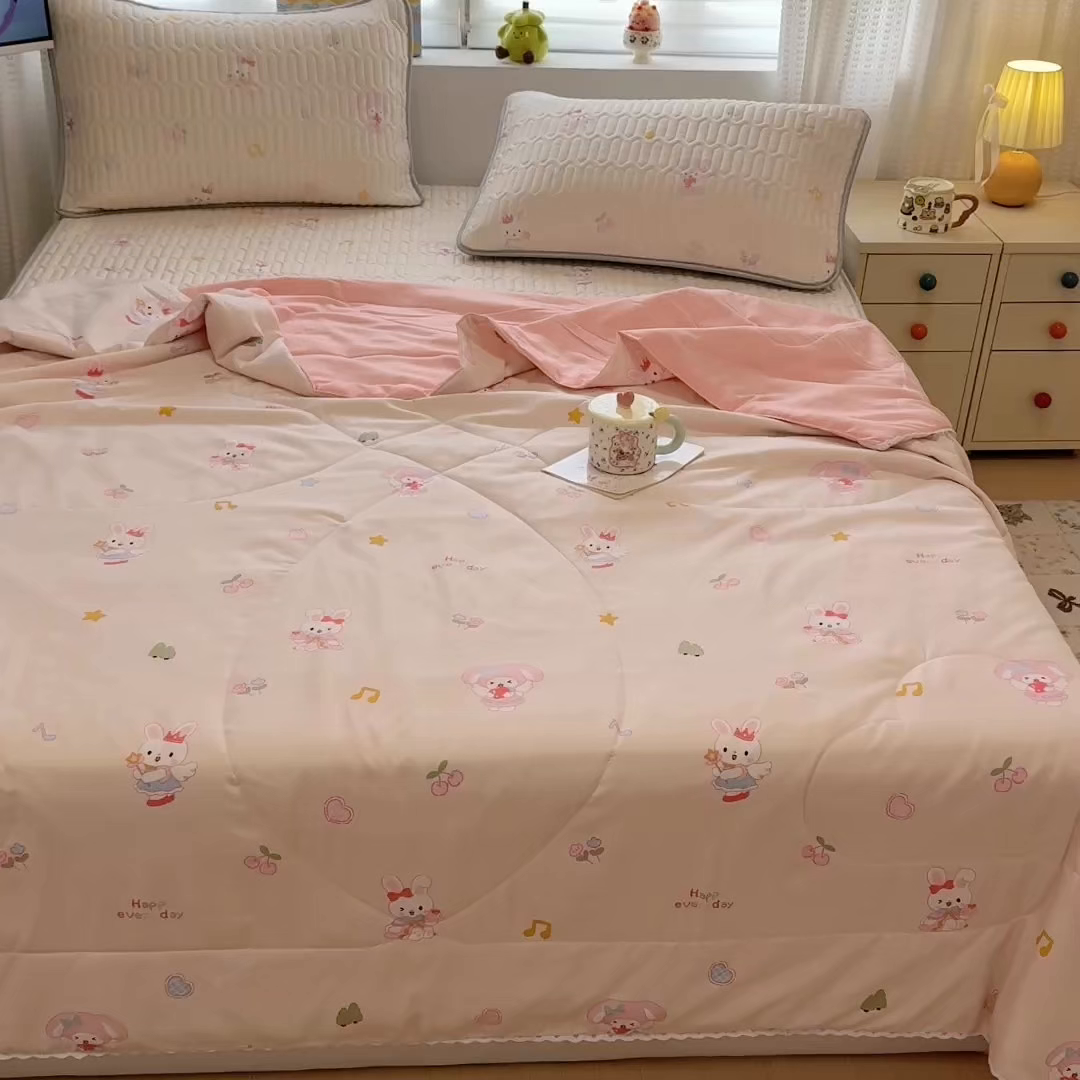 91家纺网 家纺一手货源 找家纺 慕尚家纺 2026新款乳胶凉席夏被空调被夏凉被套装组合 美美乐蒂