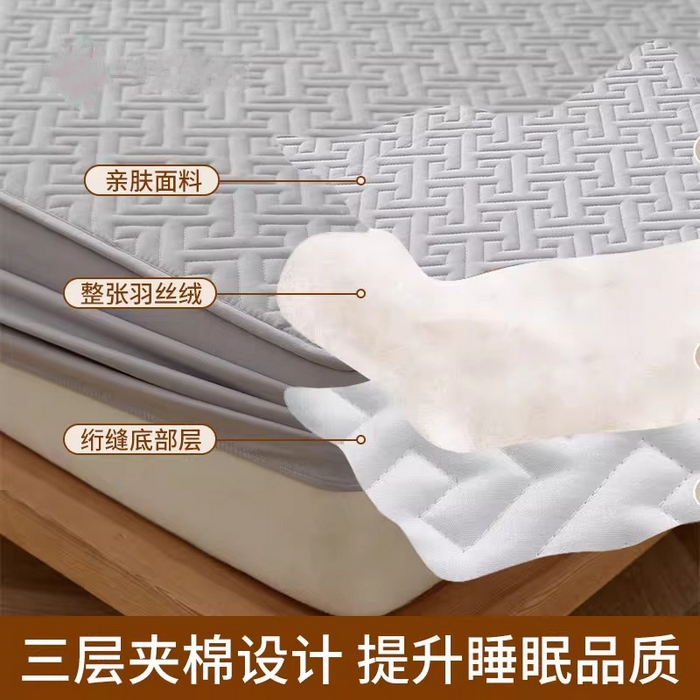 91家纺网 家纺一手货源 找家纺 小米枕芯 2026新款回形格磨毛夹棉床笠单品床笠 绿色