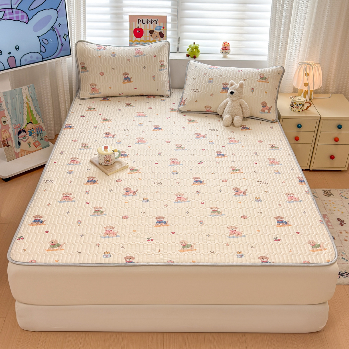 91家纺网 家纺一手货源 找家纺 慕尚家纺 2026新款乳胶凉席夏被空调被夏凉被套装组合 魔法小狗