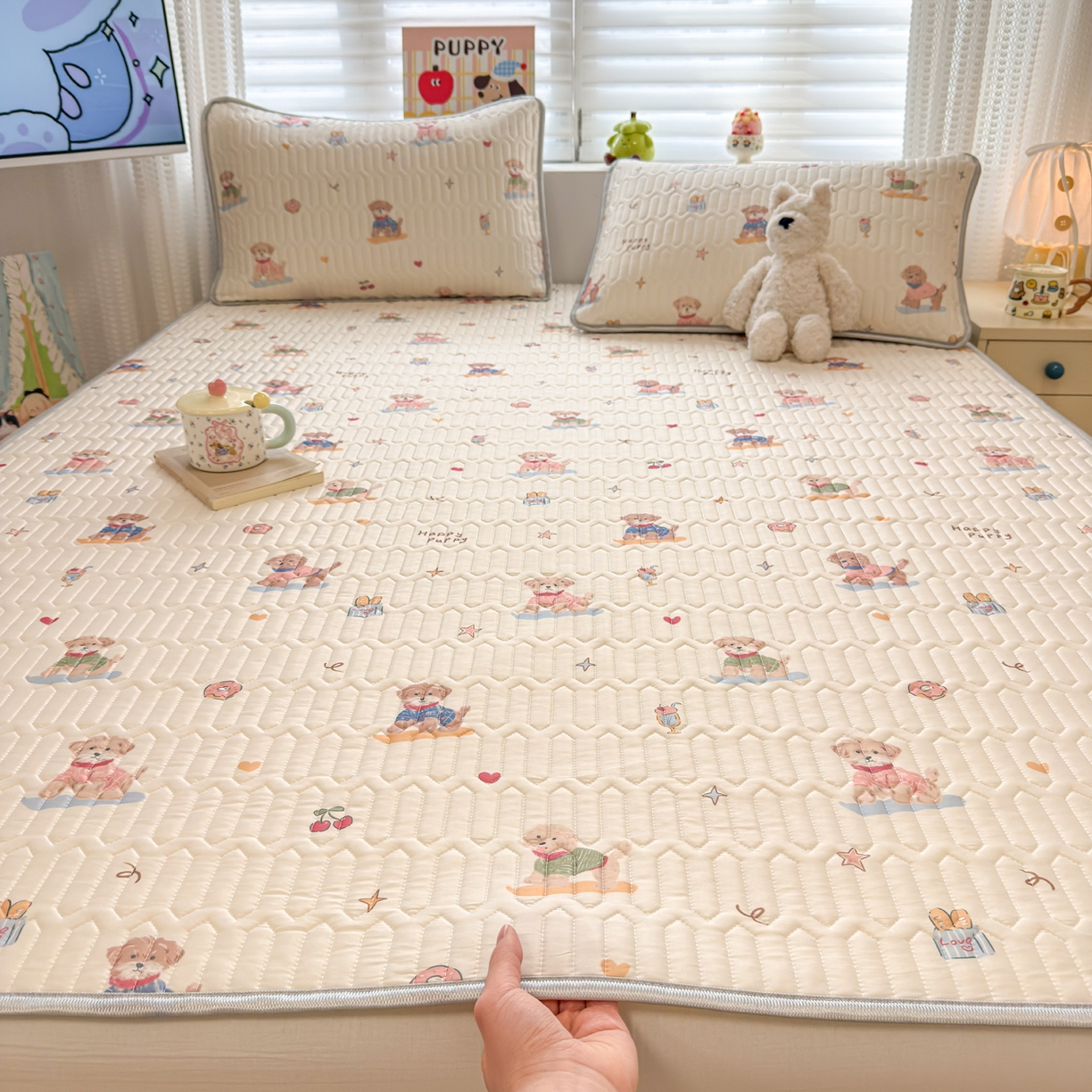 91家纺网 家纺一手货源 找家纺 慕尚家纺 2026新款乳胶凉席夏被空调被夏凉被套装组合 魔法小狗