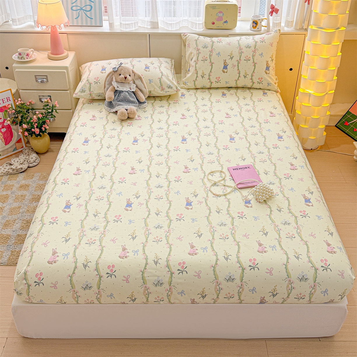 91家纺网 家纺一手货源 找家纺 名兮家居 2026春夏新款A类全棉纯棉老粗布床笠 床笠单件 藤蔓兔