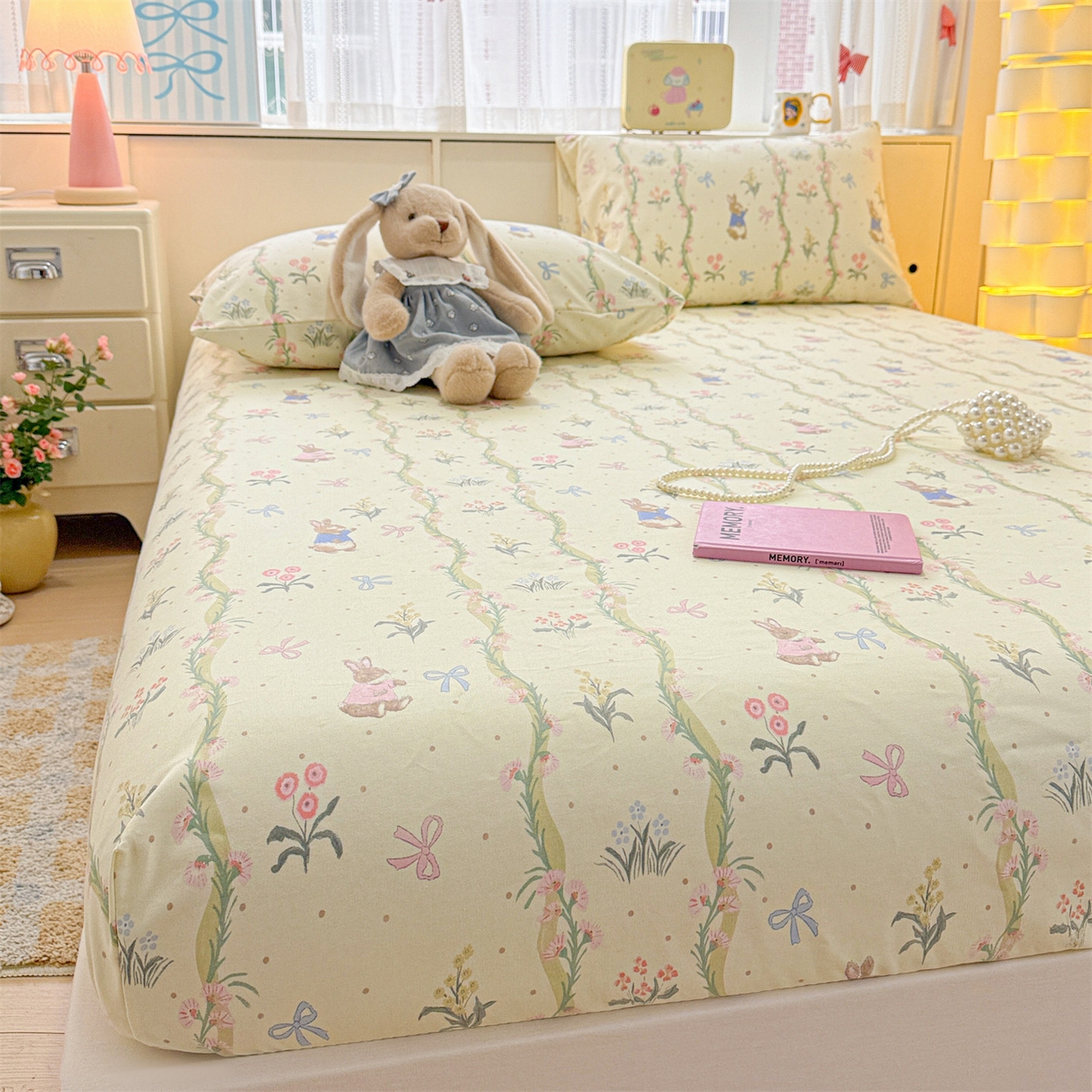 91家纺网 家纺一手货源 找家纺 名兮家居 2026春夏新款A类全棉纯棉老粗布床笠 床笠单件 藤蔓兔