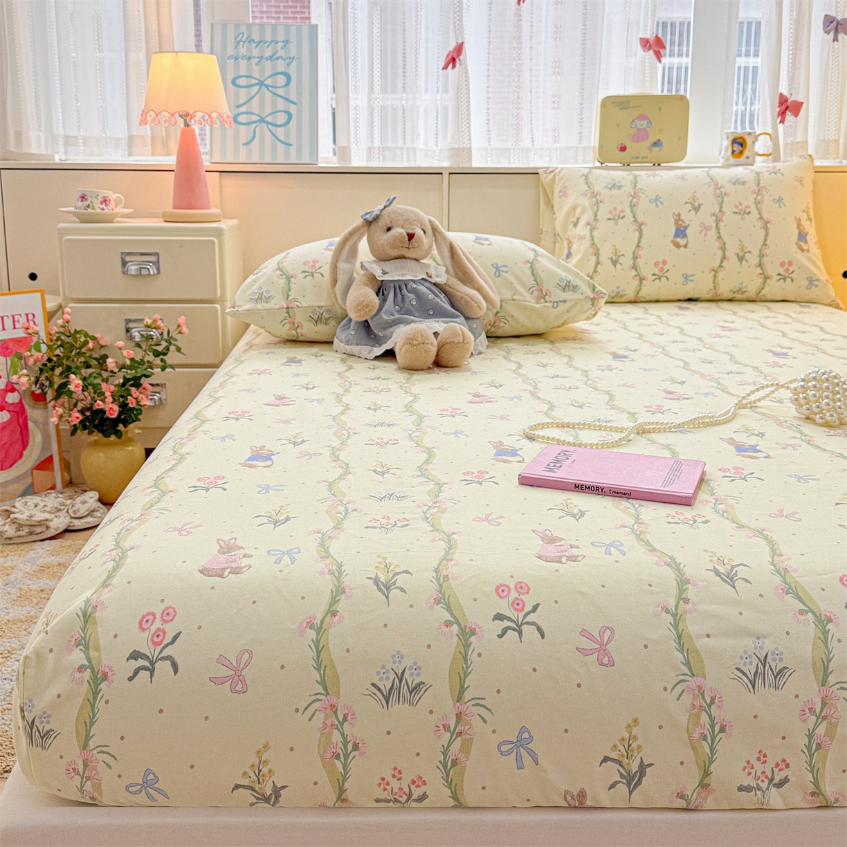 91家纺网 家纺一手货源 找家纺 名兮家居 2026春夏新款A类全棉纯棉老粗布床笠 床笠单件 藤蔓兔