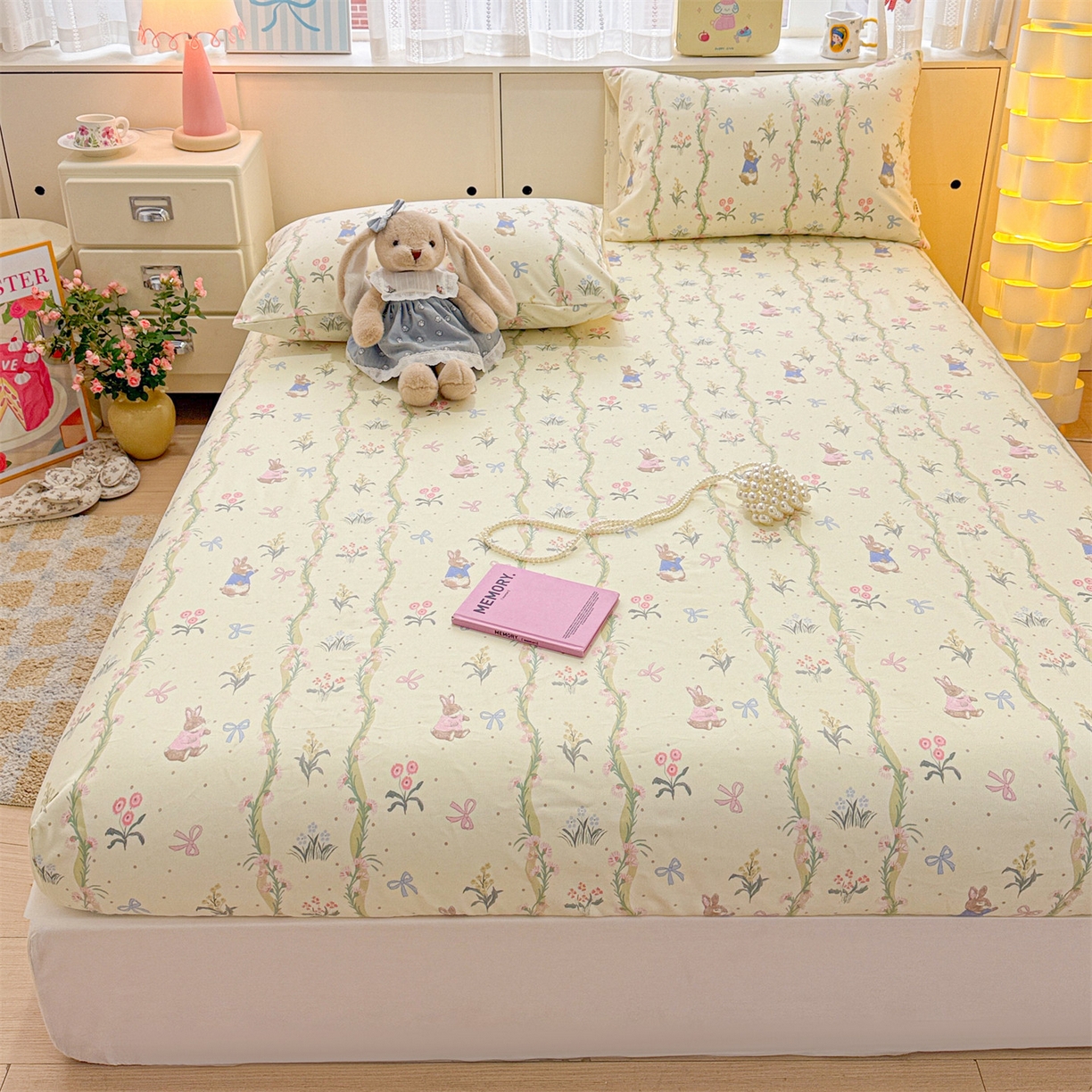 91家纺网 家纺一手货源 找家纺 名兮家居 2026春夏新款A类全棉纯棉老粗布床笠 床笠单件 藤蔓兔