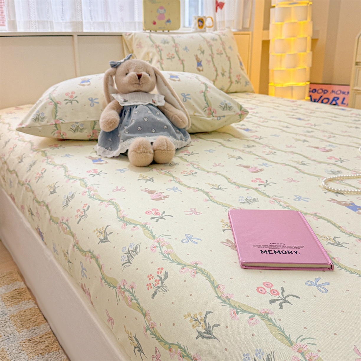 91家纺网 家纺一手货源 找家纺 名兮家居 2026春夏新款A类全棉纯棉老粗布床笠 床笠单件 藤蔓兔