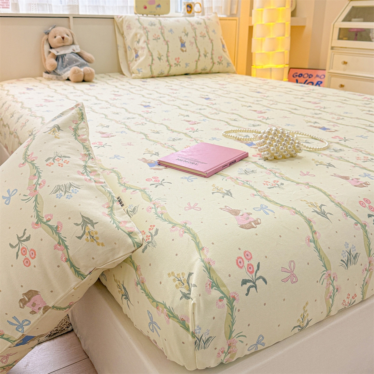 91家纺网 家纺一手货源 找家纺 名兮家居 2026春夏新款A类全棉纯棉老粗布床笠 床笠单件 藤蔓兔