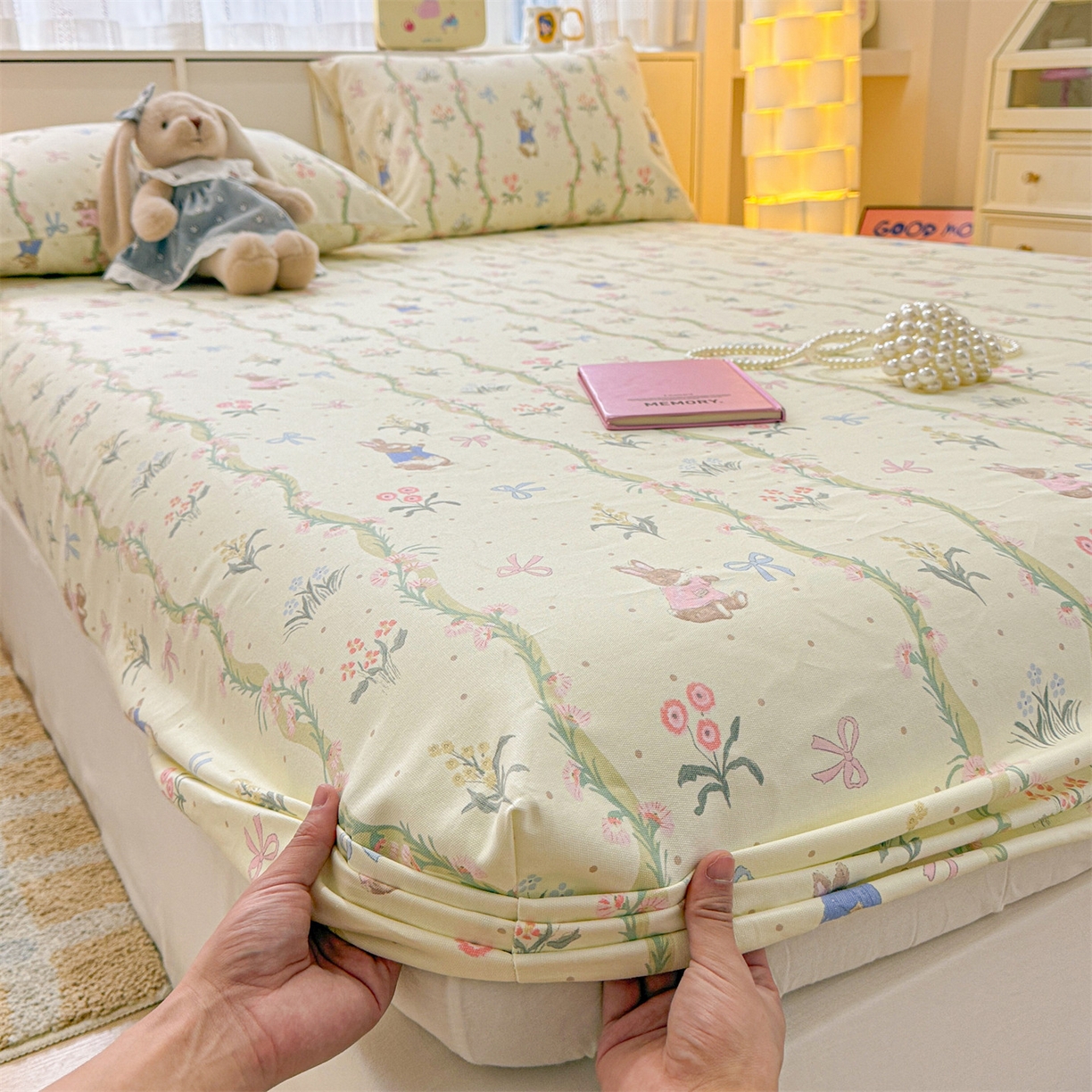 91家纺网 家纺一手货源 找家纺 名兮家居 2026春夏新款A类全棉纯棉老粗布床笠 床笠单件 藤蔓兔