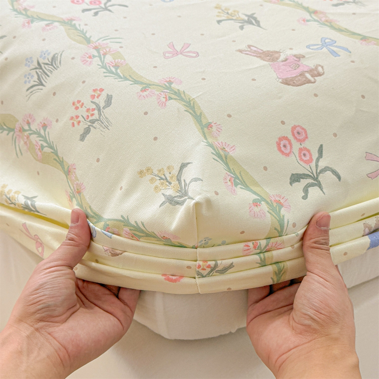 91家纺网 家纺一手货源 找家纺 名兮家居 2026春夏新款A类全棉纯棉老粗布床笠 床笠单件 藤蔓兔