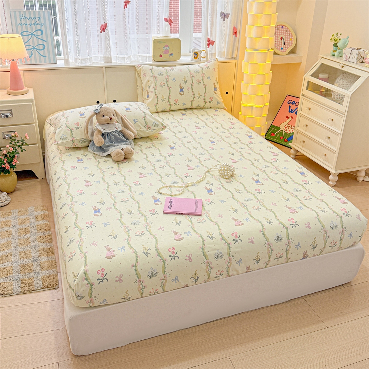 91家纺网 家纺一手货源 找家纺 名兮家居 2026春夏新款A类全棉纯棉老粗布床笠 床笠单件 藤蔓兔