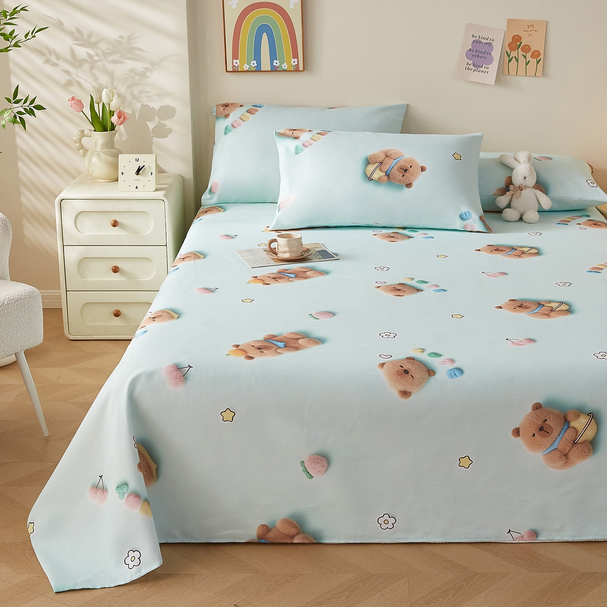 91家纺网 家纺一手货源 找家纺 奇丝雅 2026新款数码印花5D加厚老粗布床单单件双人家用特厚被单三件套学生宿舍床单凉席 清柠卡片