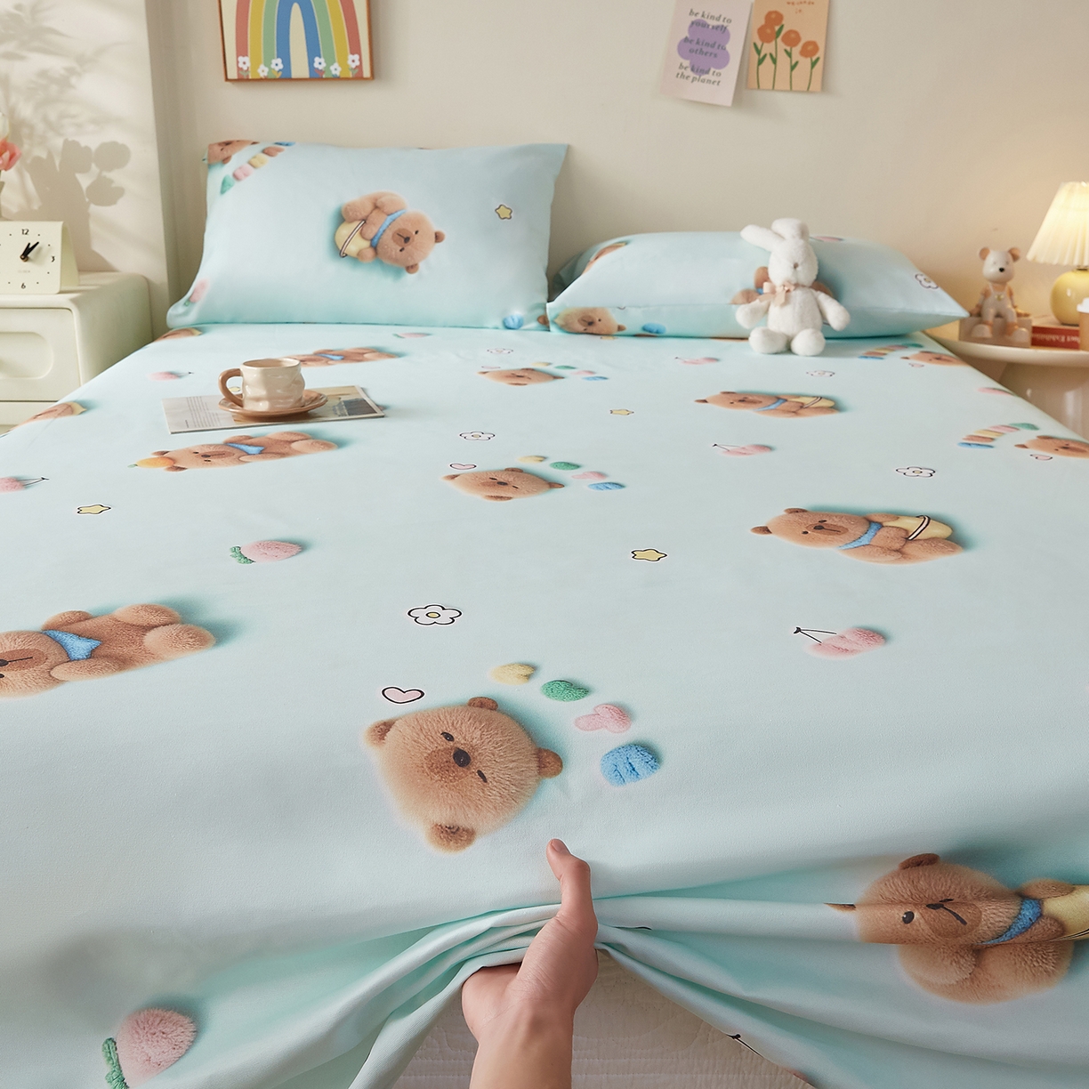 91家纺网 家纺一手货源 找家纺 奇丝雅 2026新款数码印花5D加厚老粗布床单单件双人家用特厚被单三件套学生宿舍床单凉席 清柠卡片