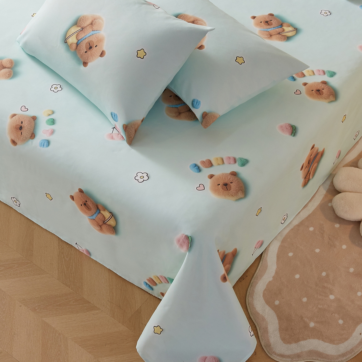 91家纺网 家纺一手货源 找家纺 奇丝雅 2026新款数码印花5D加厚老粗布床单单件双人家用特厚被单三件套学生宿舍床单凉席 清柠卡片