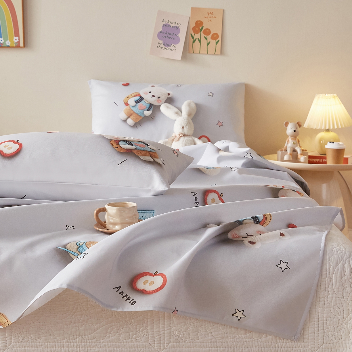 91家纺网 家纺一手货源 找家纺 奇丝雅 2026新款数码印花5D加厚老粗布床单单件双人家用特厚被单三件套学生宿舍床单凉席 学士熊