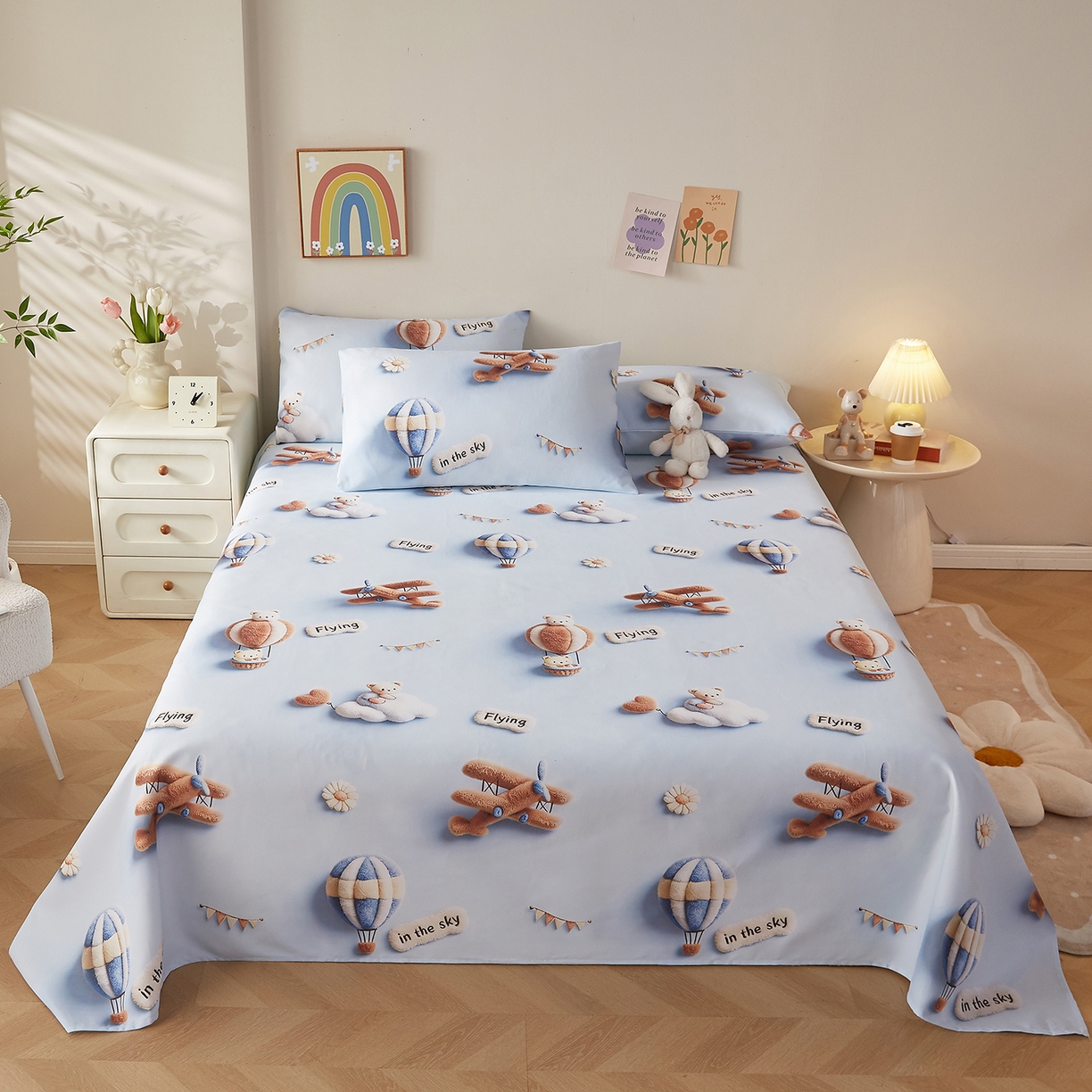 91家纺网 家纺一手货源 找家纺 奇丝雅 2026新款数码印花5D加厚老粗布床单单件双人家用特厚被单三件套学生宿舍床单凉席 飞行中队