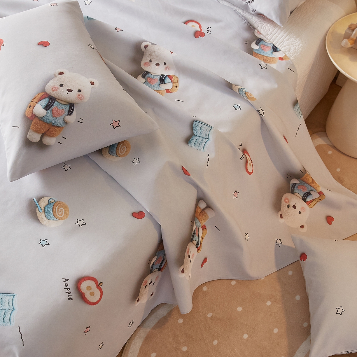 91家纺网 家纺一手货源 找家纺 奇丝雅 2026新款数码印花5D加厚老粗布床单单件双人家用特厚被单三件套学生宿舍床单凉席 学士熊