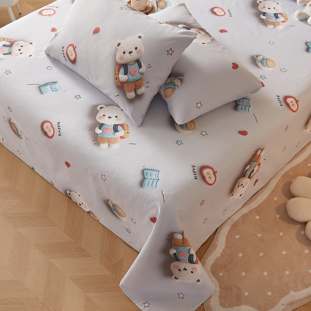 91家纺网 家纺一手货源 找家纺 奇丝雅 2026新款数码印花5D加厚老粗布床单单件双人家用特厚被单三件套学生宿舍床单凉席 学士熊