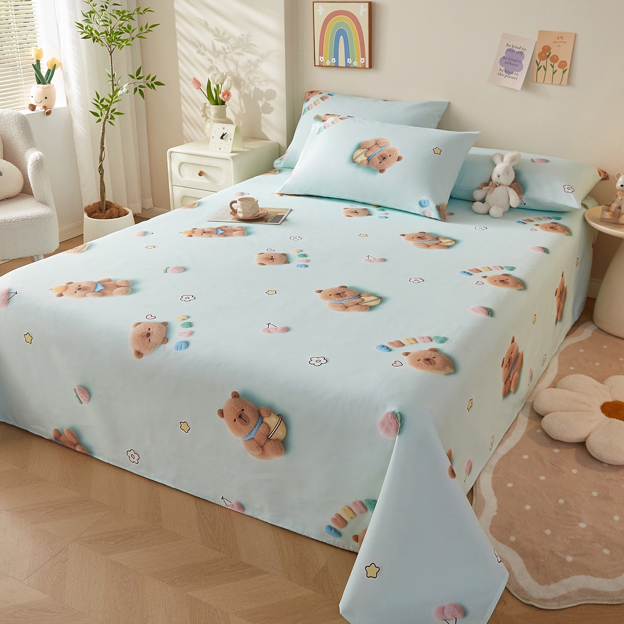 91家纺网 家纺一手货源 找家纺 奇丝雅 2026新款数码印花5D加厚老粗布床单单件双人家用特厚被单三件套学生宿舍床单凉席 清柠卡片