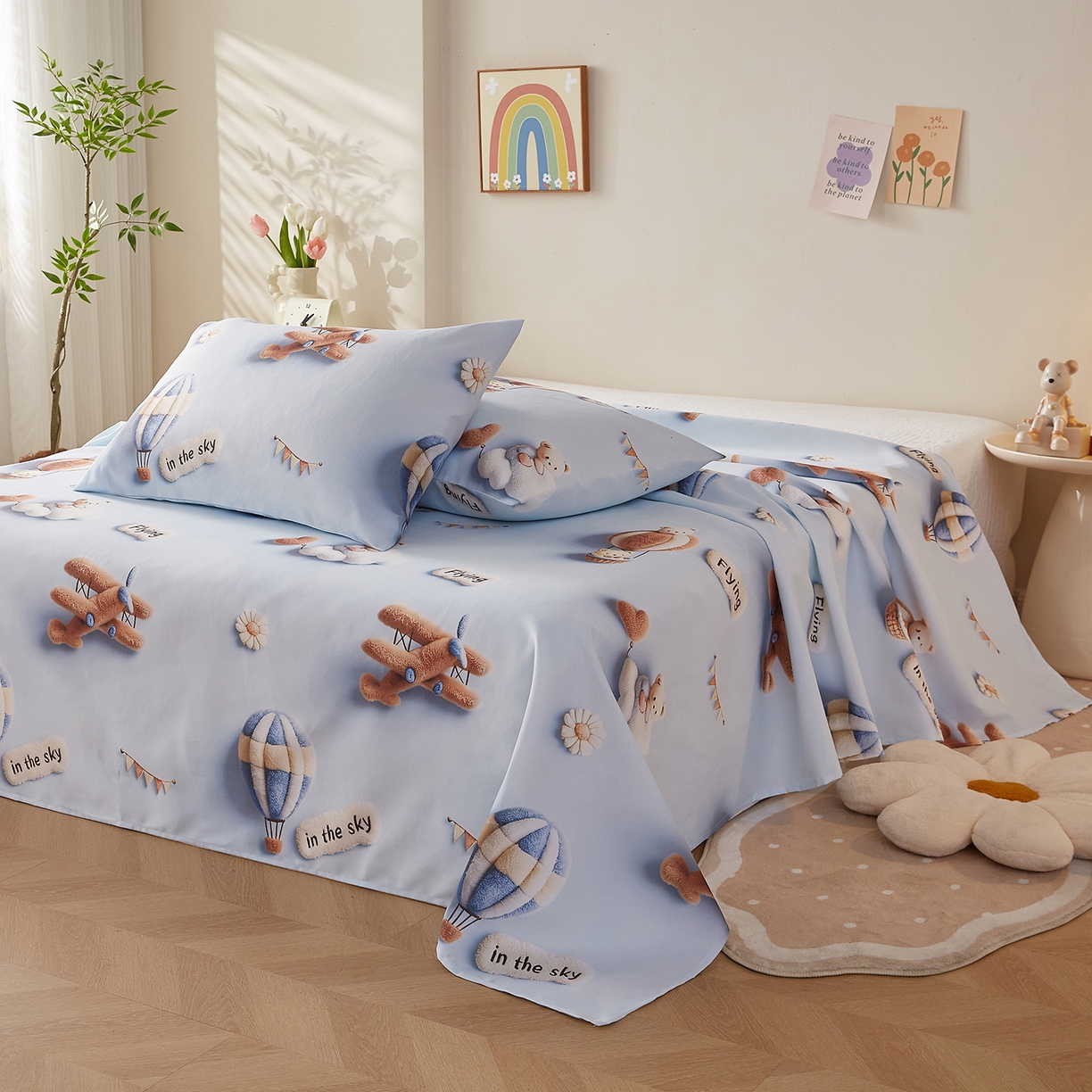 91家纺网 家纺一手货源 找家纺 奇丝雅 2026新款数码印花5D加厚老粗布床单单件双人家用特厚被单三件套学生宿舍床单凉席 飞行中队