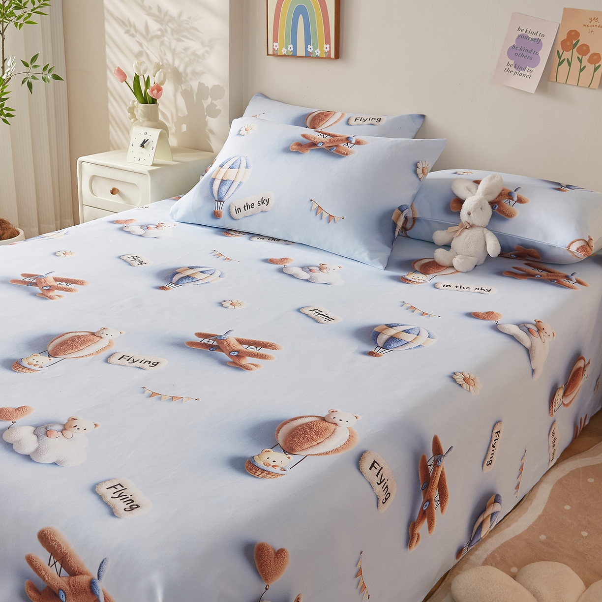 91家纺网 家纺一手货源 找家纺 奇丝雅 2026新款数码印花5D加厚老粗布床单单件双人家用特厚被单三件套学生宿舍床单凉席 飞行中队