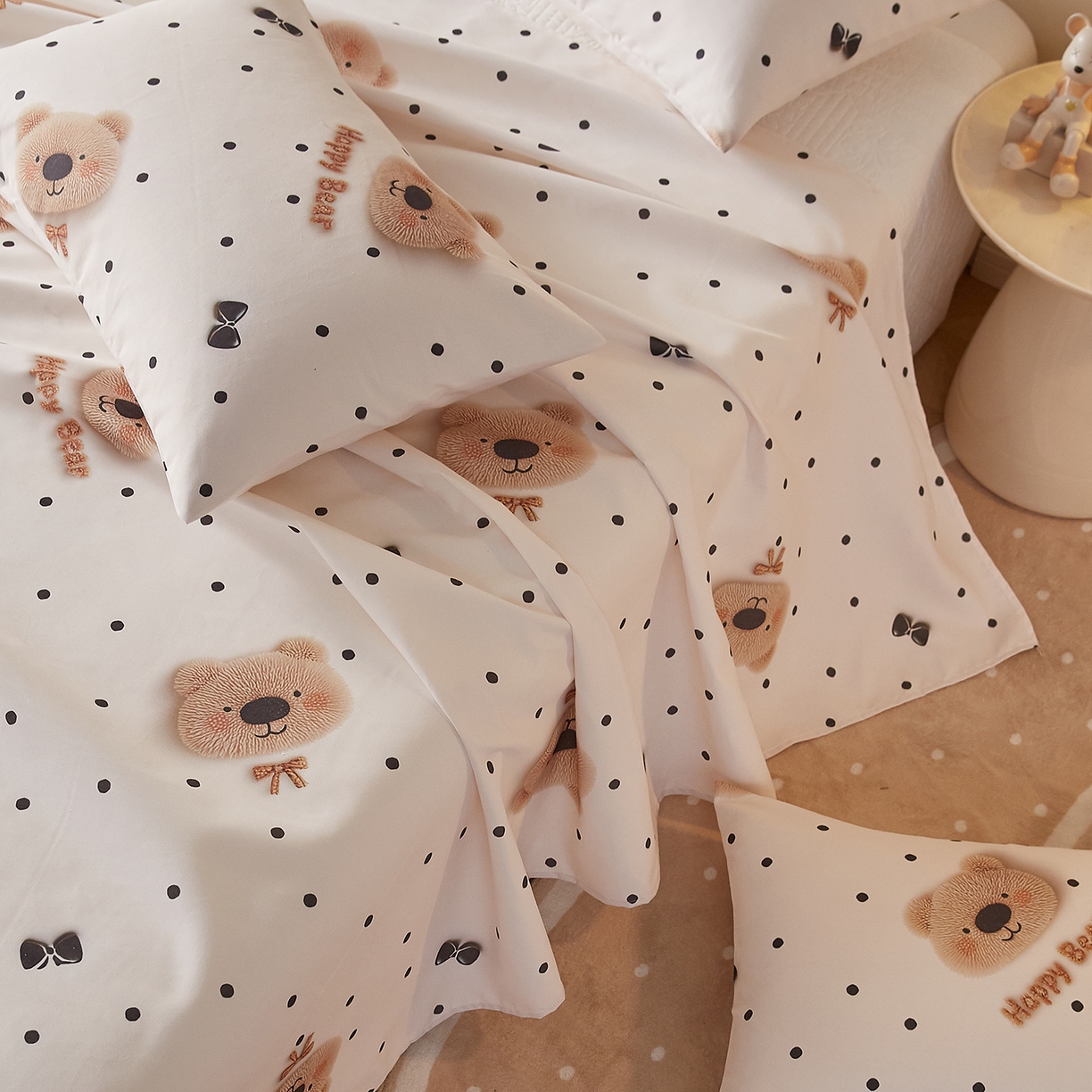 91家纺网 家纺一手货源 找家纺 奇丝雅 2026新款数码印花5D加厚老粗布床单单件双人家用特厚被单三件套学生宿舍床单凉席 欢乐熊