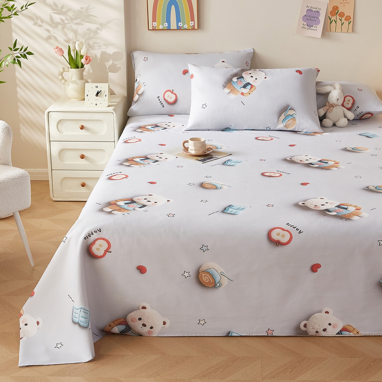 91家纺网 家纺一手货源 找家纺 奇丝雅 2026新款数码印花5D加厚老粗布床单单件双人家用特厚被单三件套学生宿舍床单凉席 学士熊