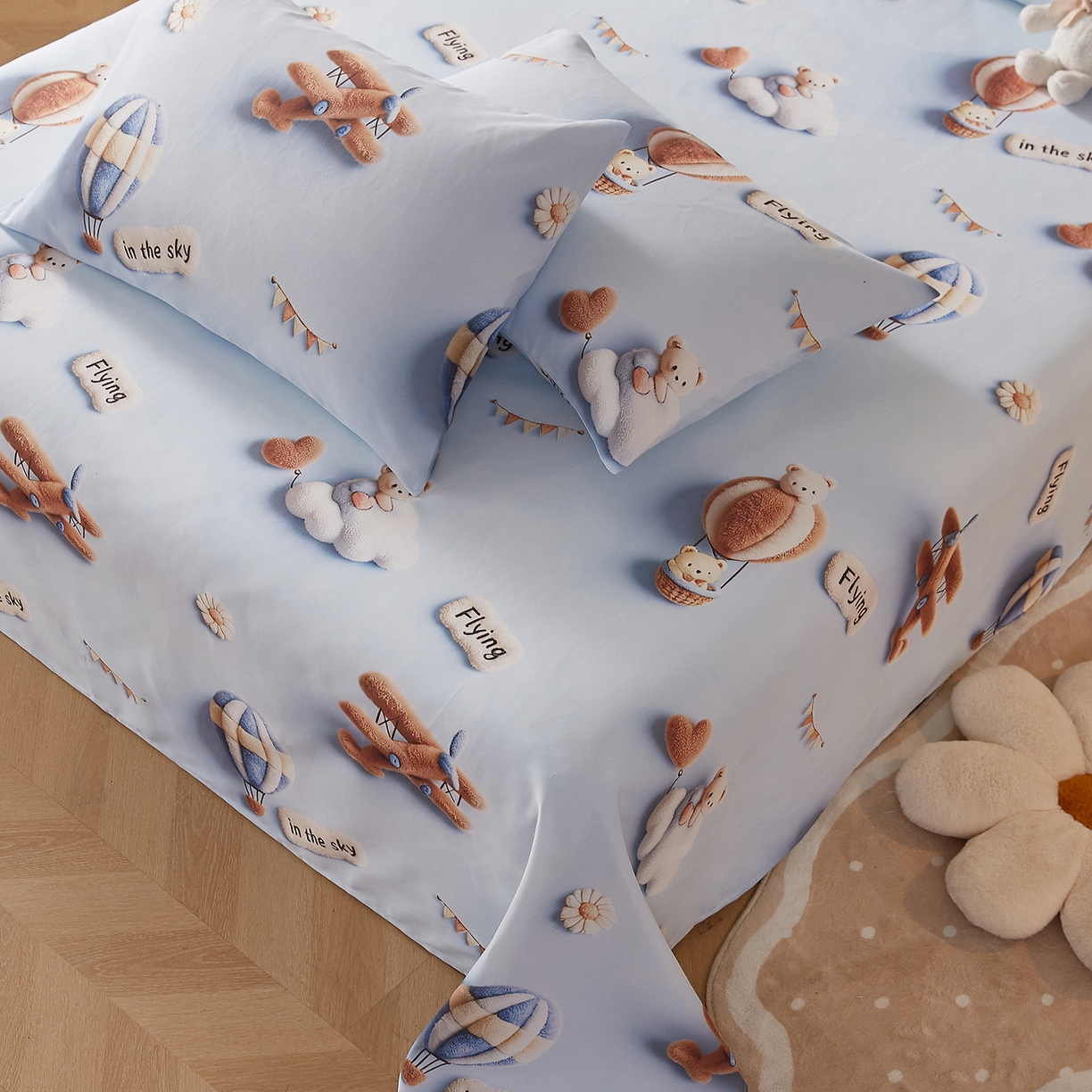 91家纺网 家纺一手货源 找家纺 奇丝雅 2026新款数码印花5D加厚老粗布床单单件双人家用特厚被单三件套学生宿舍床单凉席 飞行中队