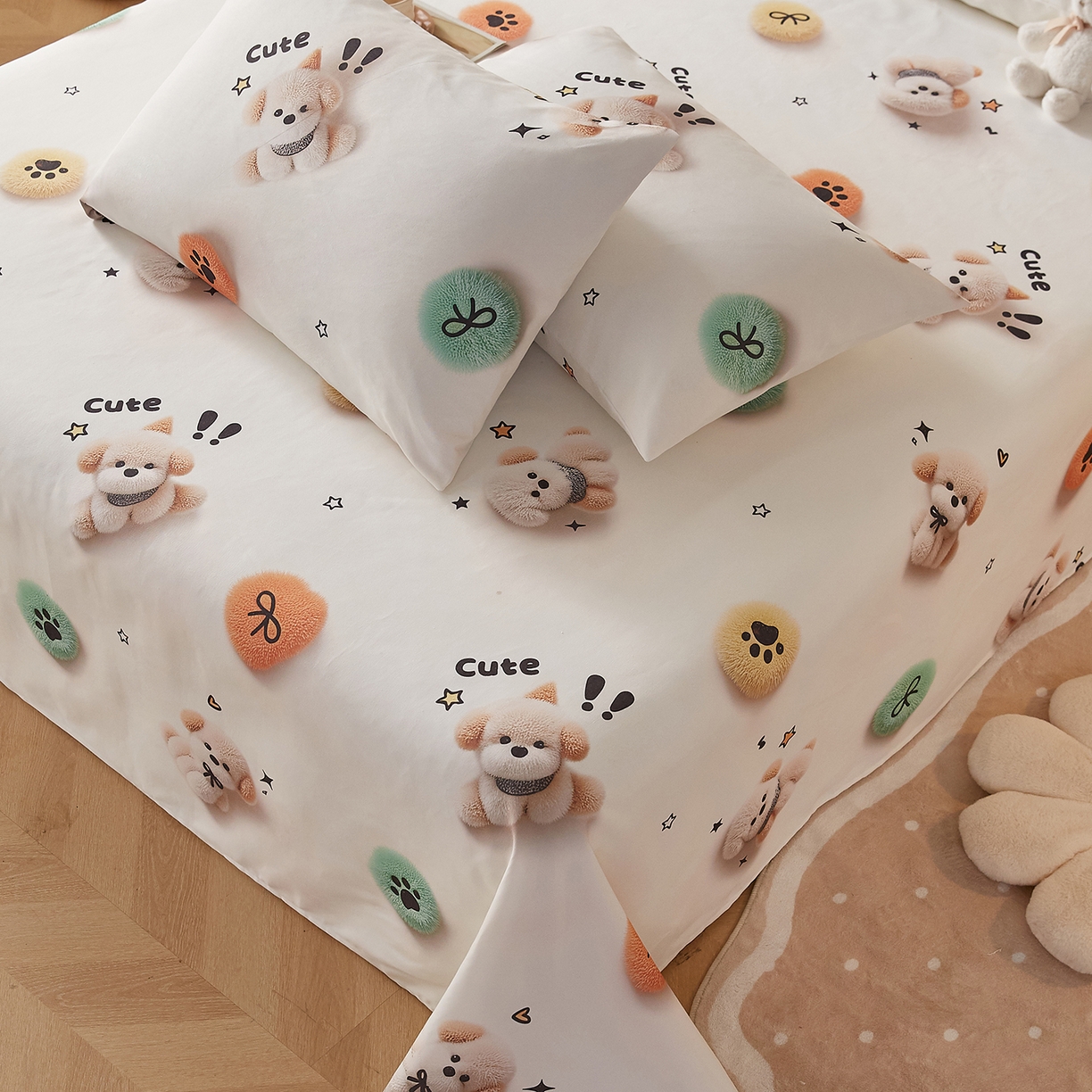 91家纺网 家纺一手货源 找家纺 奇丝雅 2026新款数码印花5D加厚老粗布床单单件双人家用特厚被单三件套学生宿舍床单凉席 小可爱