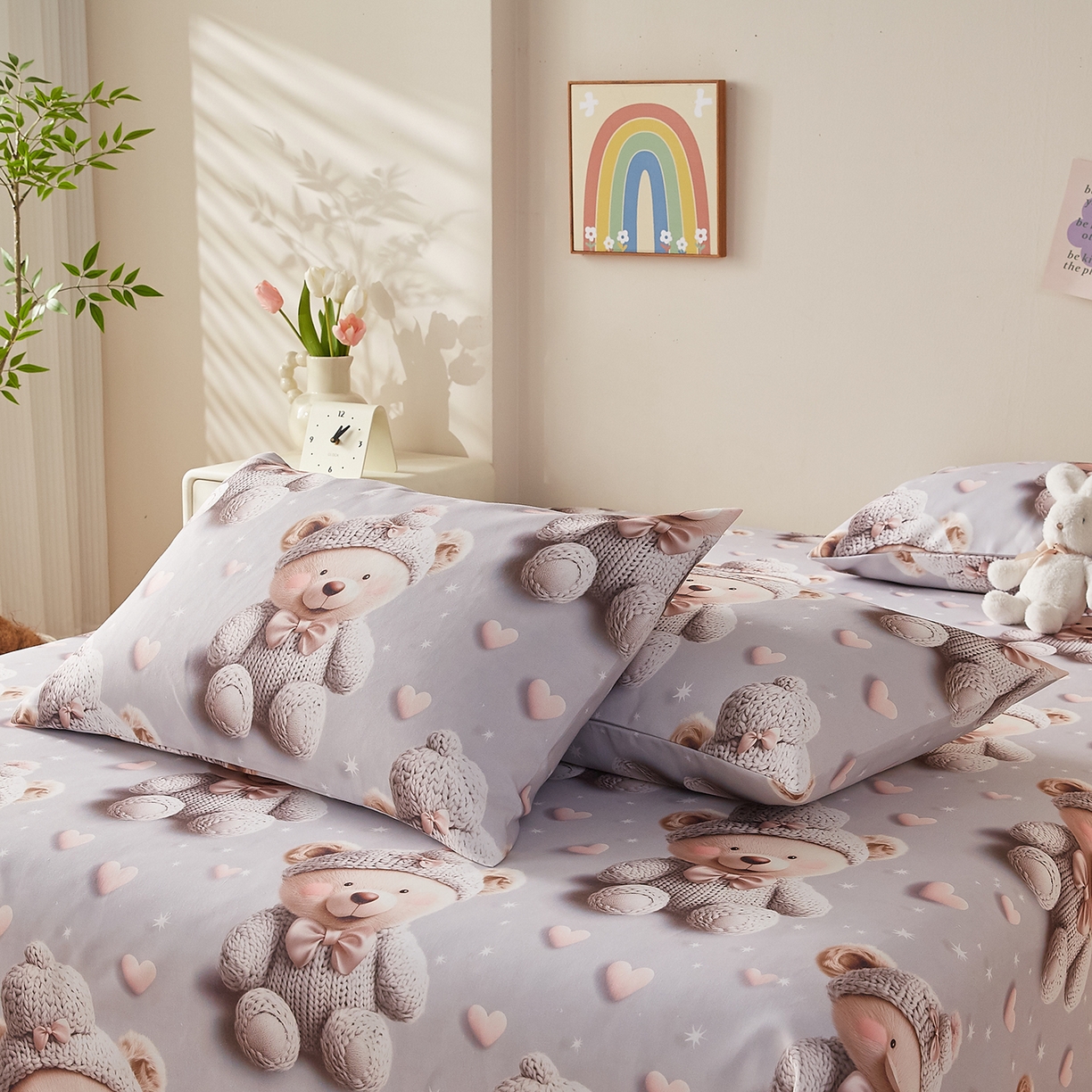 91家纺网 家纺一手货源 找家纺 奇丝雅 2026新款数码印花5D加厚老粗布床单单件双人家用特厚被单三件套学生宿舍床单凉席 哈尼熊