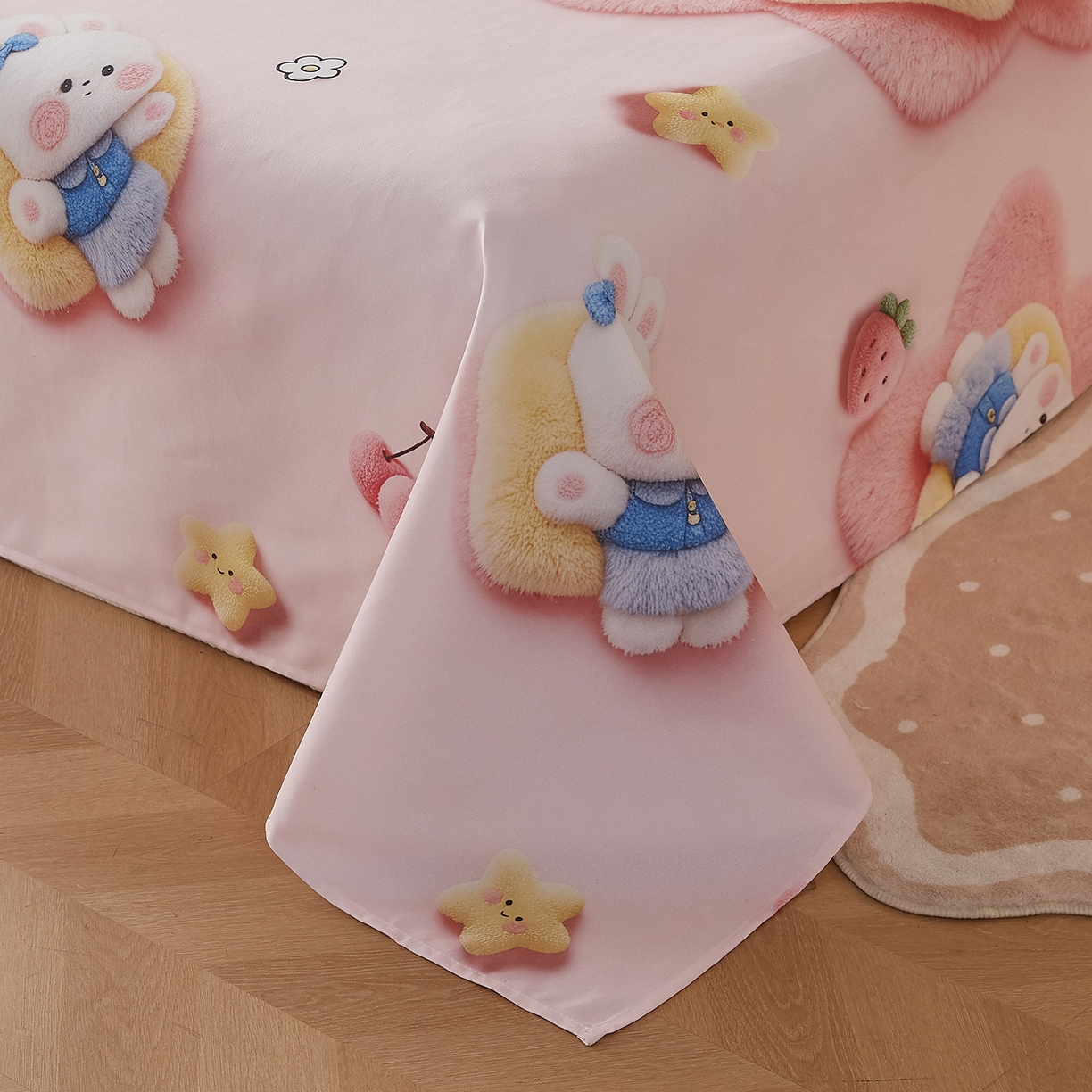 91家纺网 家纺一手货源 找家纺 奇丝雅 2026新款数码印花5D加厚老粗布床单单件双人家用特厚被单三件套学生宿舍床单凉席 甜心兔语