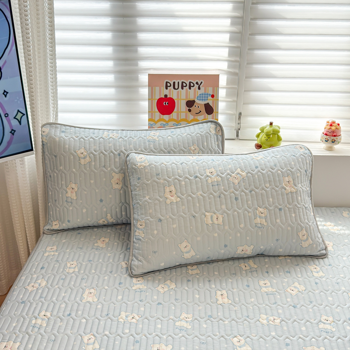 91家纺网 家纺一手货源 找家纺 慕尚家纺 2026新款乳胶凉席夏被空调被夏凉被套装组合 糯米狗