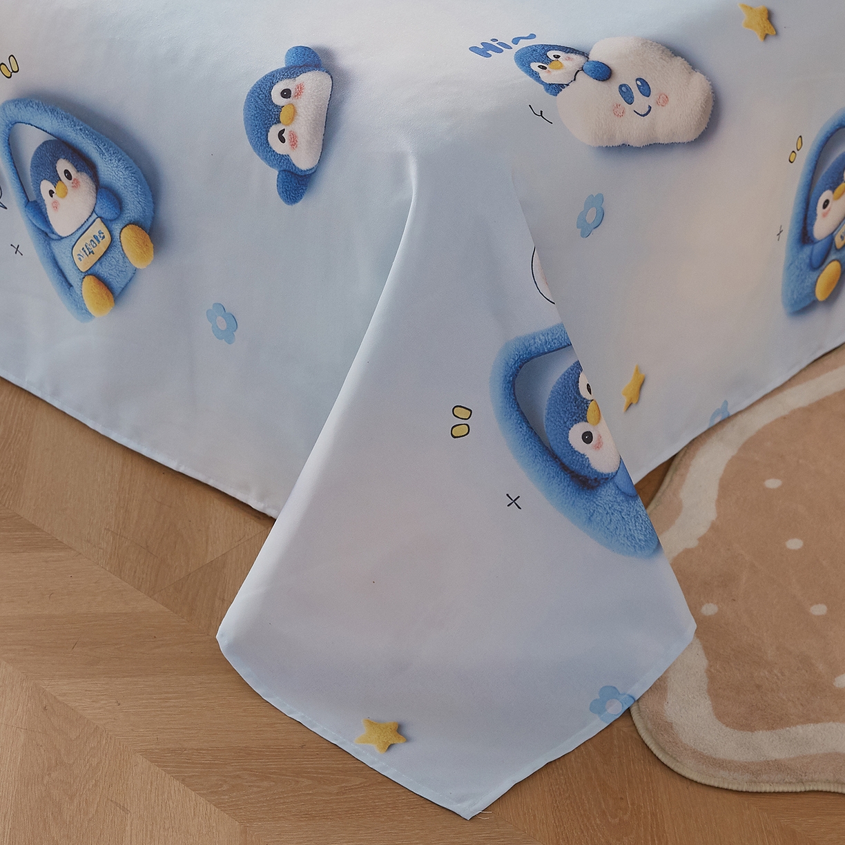 91家纺网 家纺一手货源 找家纺 奇丝雅 2026新款数码印花5D加厚老粗布床单单件双人家用特厚被单三件套学生宿舍床单凉席 星眠企鹅