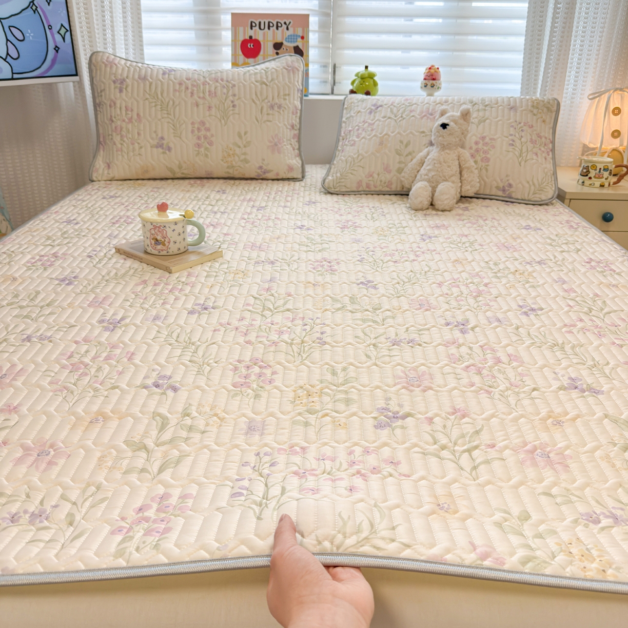 91家纺网 家纺一手货源 找家纺 慕尚家纺 2026新款乳胶凉席夏被空调被夏凉被套装组合 水仙花