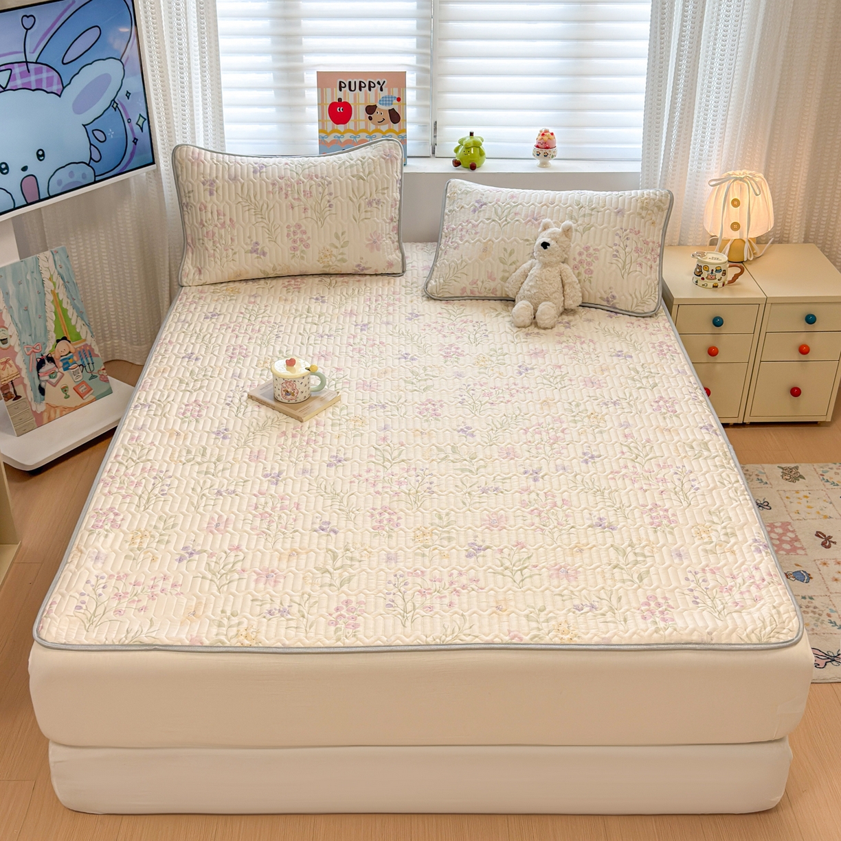 91家纺网 家纺一手货源 找家纺 慕尚家纺 2026新款乳胶凉席夏被空调被夏凉被套装组合 水仙花