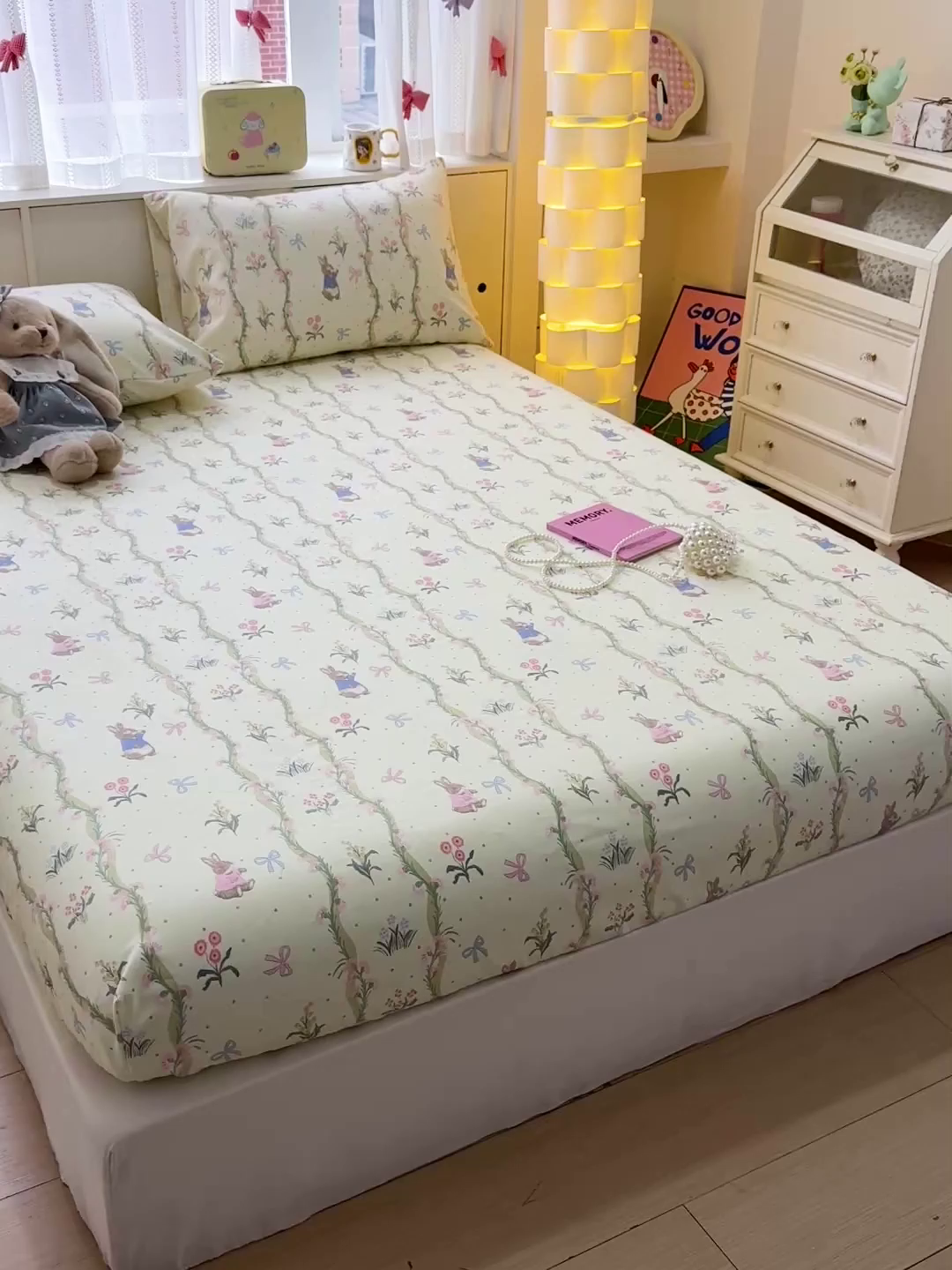 91家纺网 家纺一手货源 找家纺 名兮家居 2026春夏新款A类全棉纯棉老粗布床笠 床笠单件 藤蔓兔