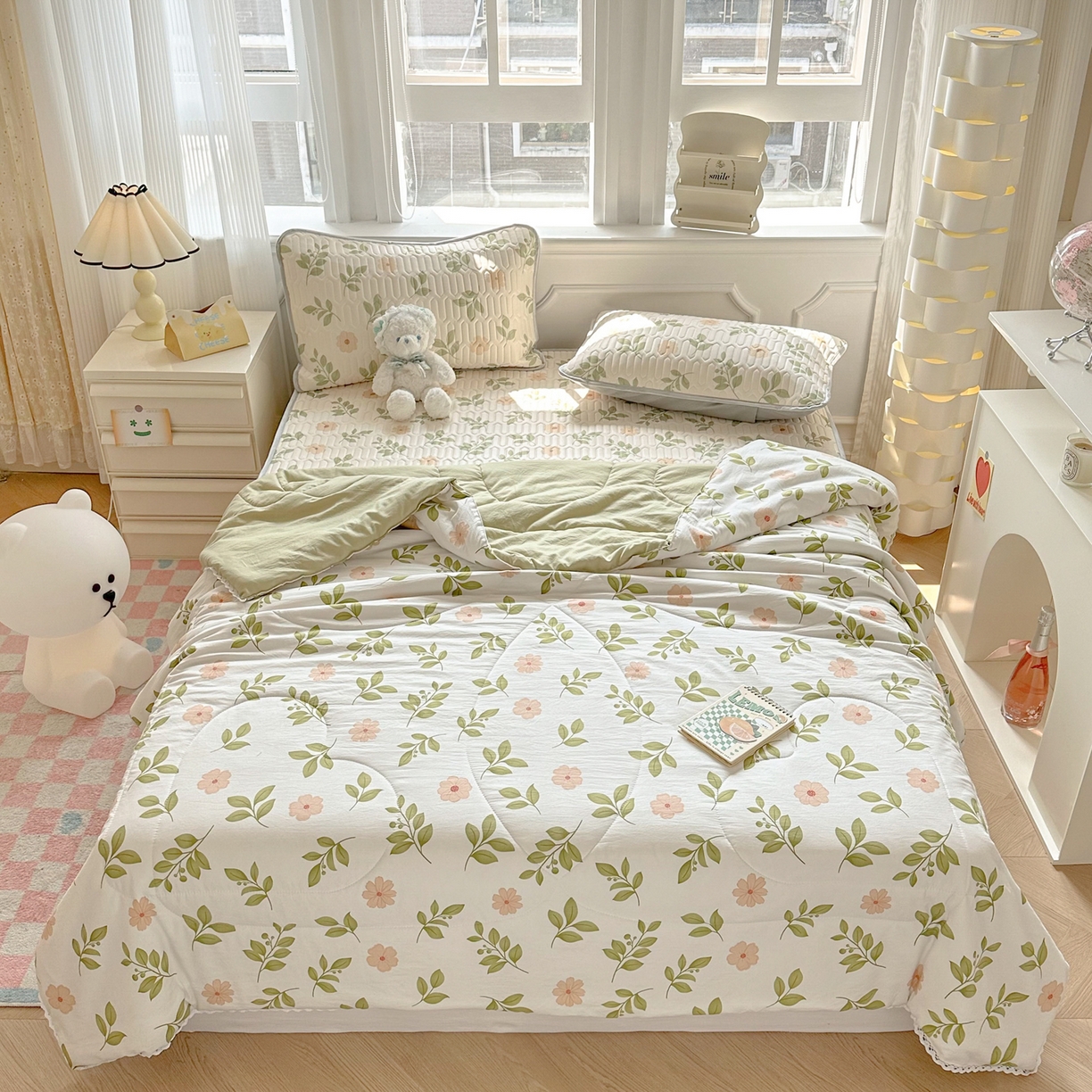 91家纺网 家纺一手货源 找家纺 慕尚家纺 2026新款乳胶凉席夏被空调被夏凉被套装组合 仙草