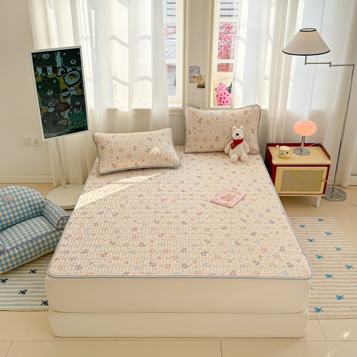 91家纺网 家纺一手货源 找家纺 慕尚家纺 2026新款乳胶凉席夏被空调被夏凉被套装组合 小奶狗