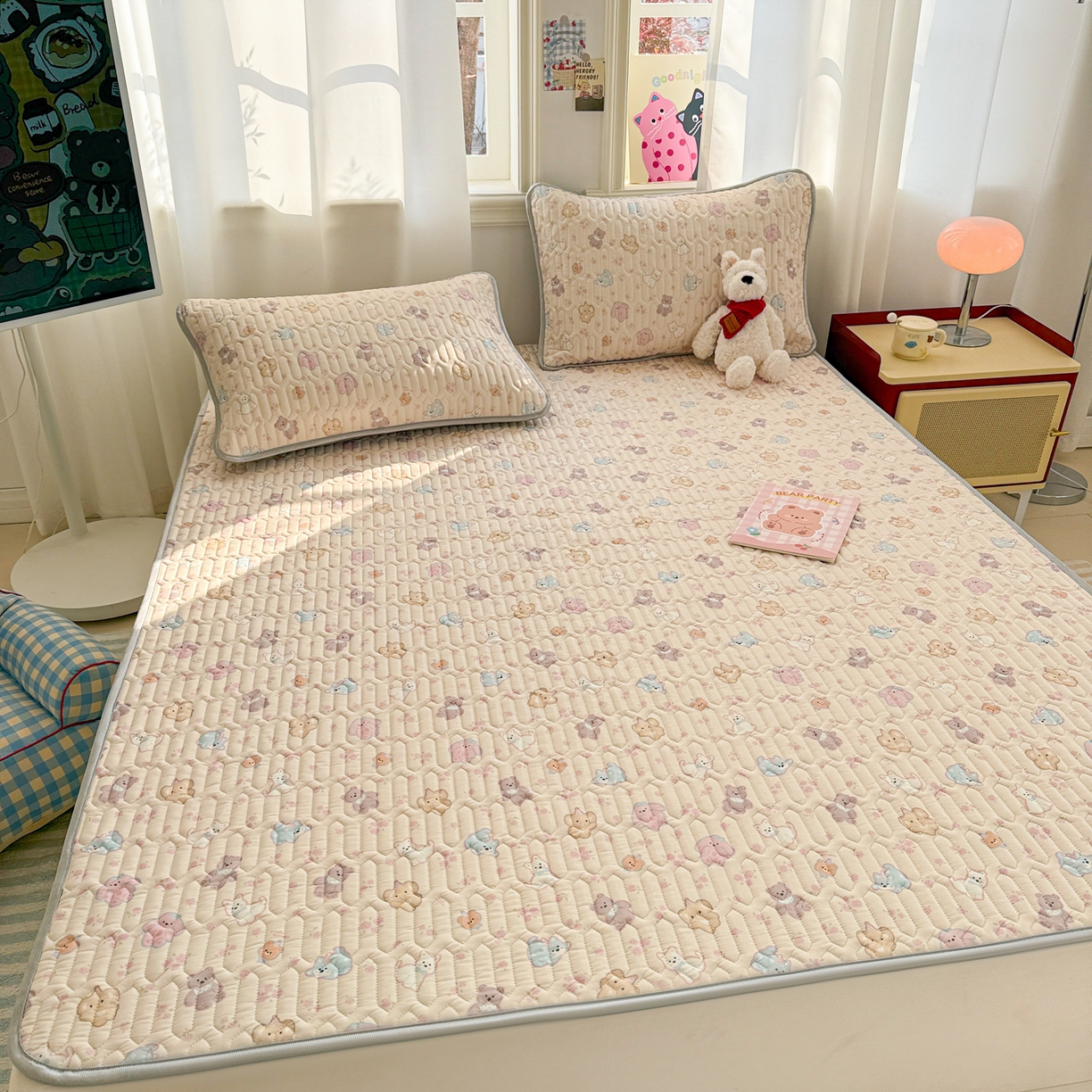 91家纺网 家纺一手货源 找家纺 慕尚家纺 2026新款乳胶凉席夏被空调被夏凉被套装组合 小奶狗