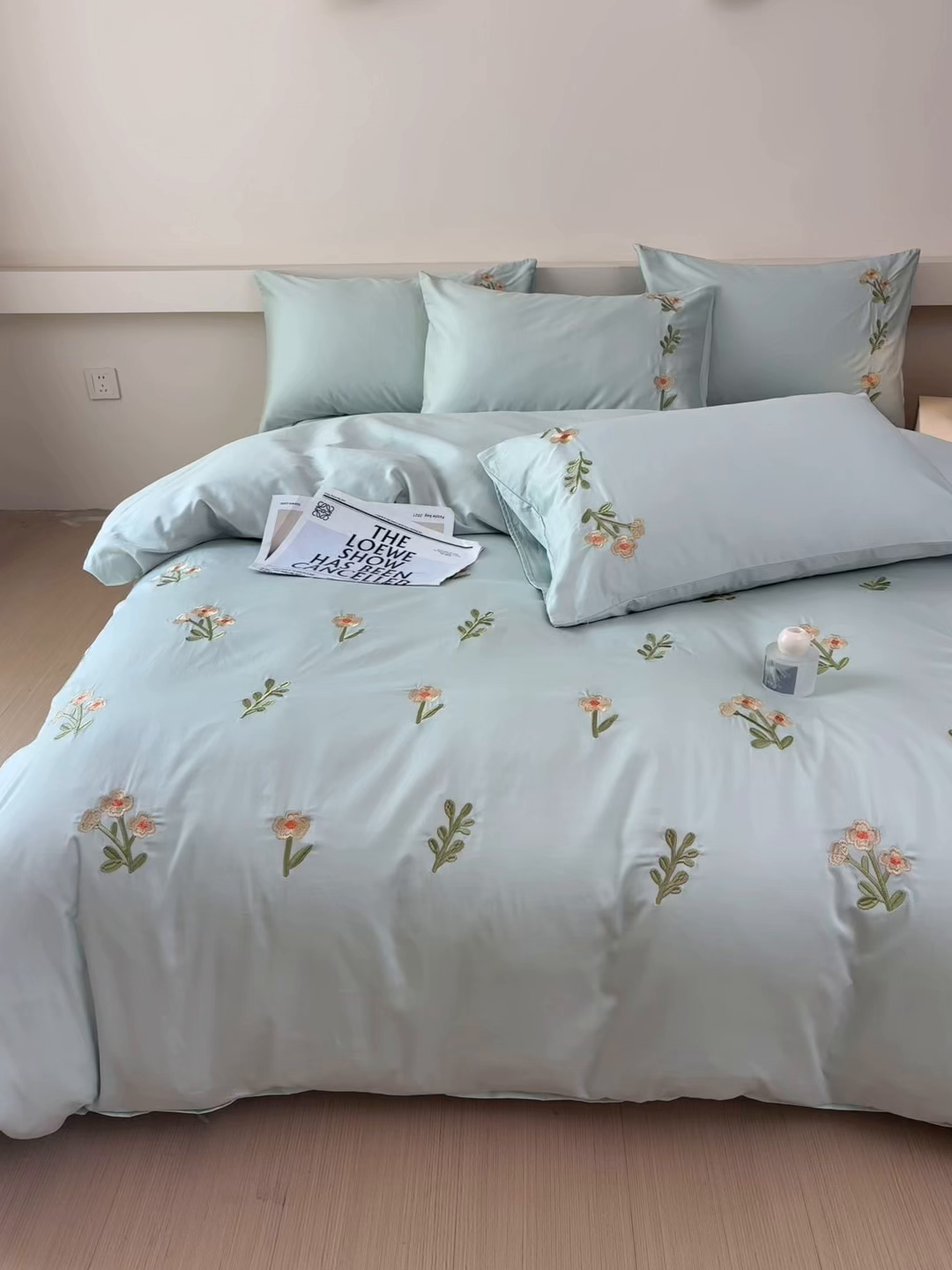 91家纺网 家纺一手货源 找家纺 合欢（原天一阁） 2026春夏新款50s双股长绒棉100支刺绣全棉纯棉四件套礼盒装 花颜-青柠绿