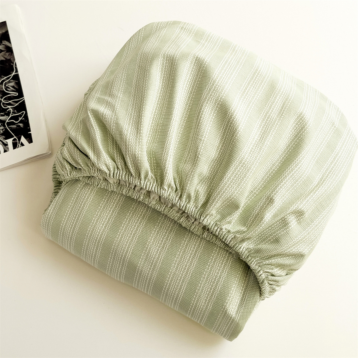 91家纺网 家纺一手货源 找家纺 名兮家居 2026春夏新款A类全棉纯棉老粗布床笠 床笠单件 条纹绿