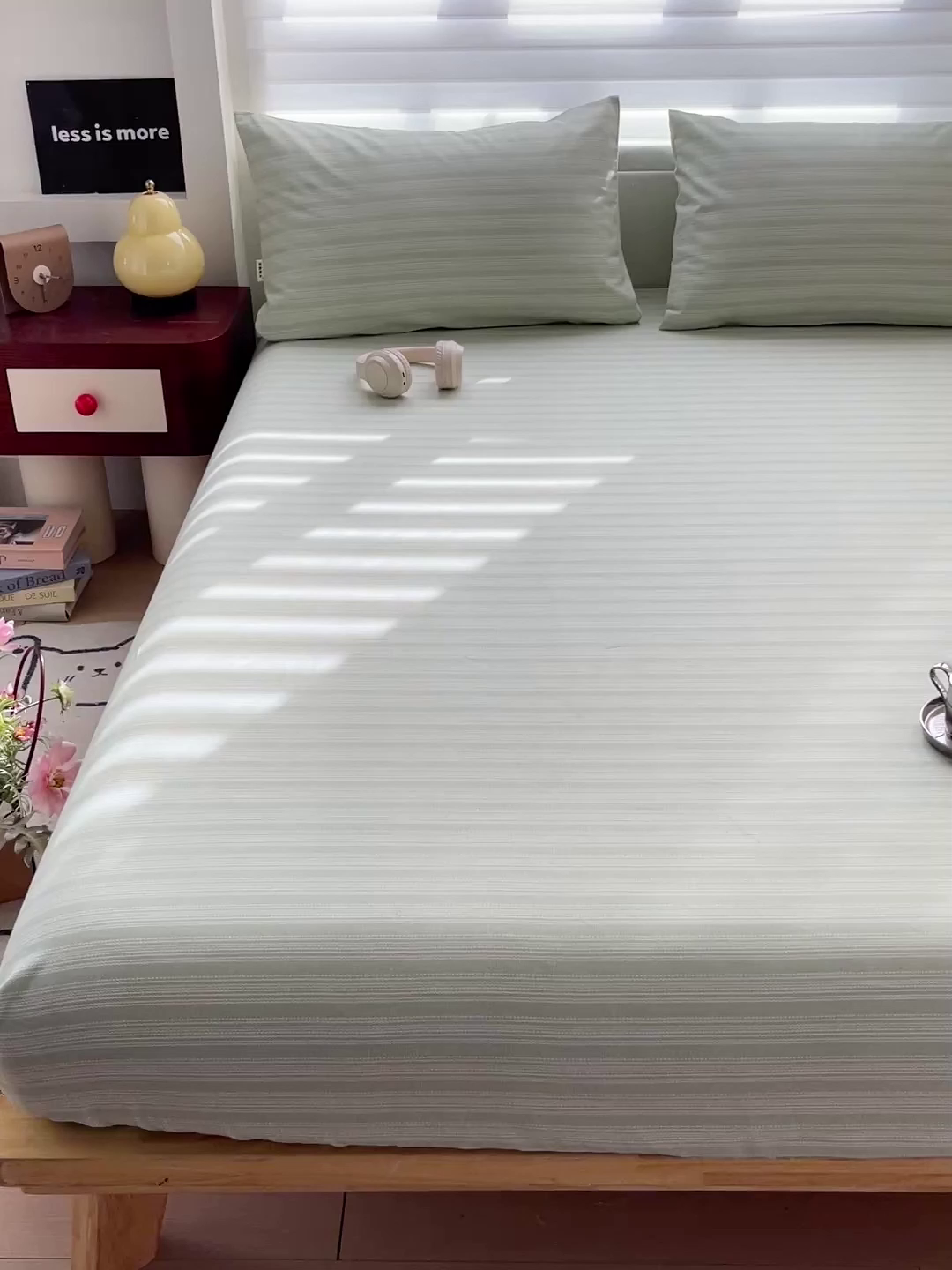 91家纺网 家纺一手货源 找家纺 名兮家居 2026春夏新款A类全棉纯棉老粗布床笠 床笠单件 条纹绿