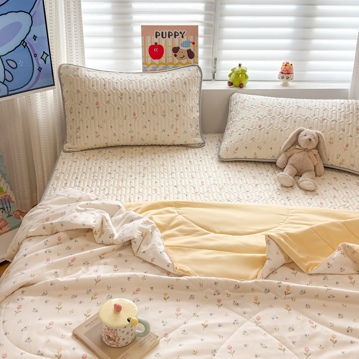 91家纺网 家纺一手货源 找家纺 慕尚家纺 2026新款乳胶凉席夏被空调被夏凉被套装组合 小仙朵儿