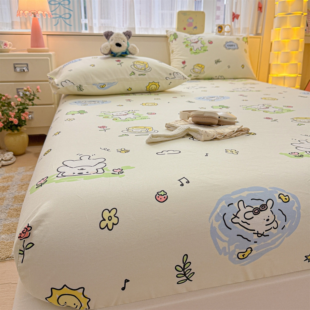 91家纺网 家纺一手货源 找家纺 名兮家居 2026春夏新款A类全棉纯棉老粗布床笠 床笠单件 休闲时光