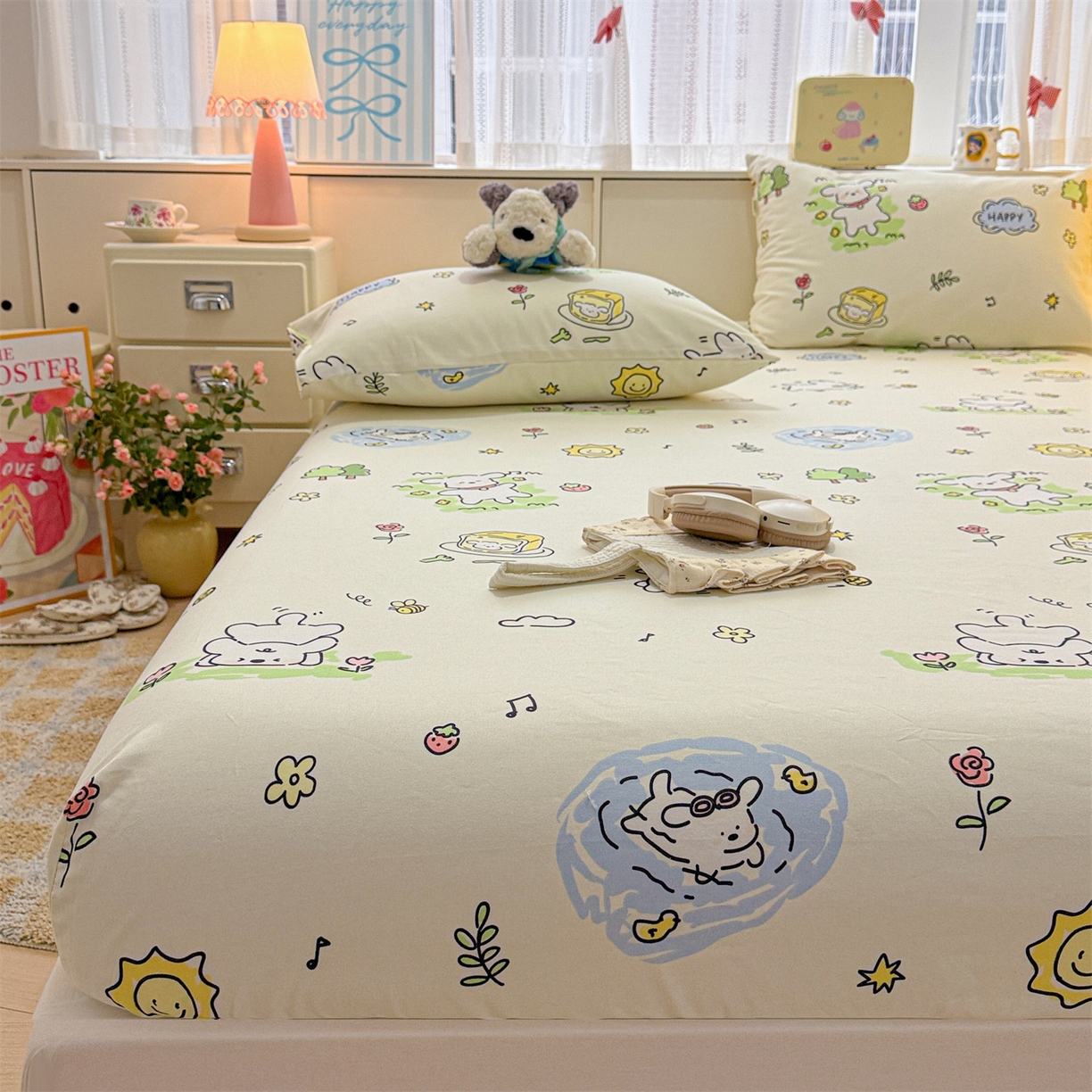 91家纺网 家纺一手货源 找家纺 名兮家居 2026春夏新款A类全棉纯棉老粗布床笠 床笠单件 休闲时光