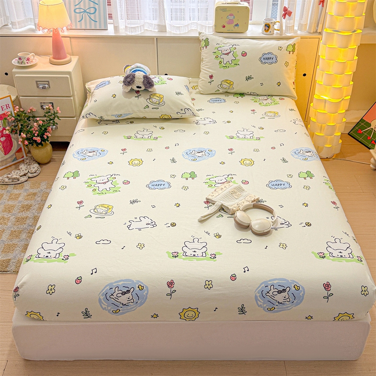 91家纺网 家纺一手货源 找家纺 名兮家居 2026春夏新款A类全棉纯棉老粗布床笠 床笠单件 休闲时光