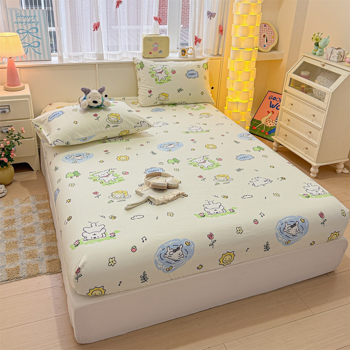 91家纺网 家纺一手货源 找家纺 名兮家居 2026春夏新款A类全棉纯棉老粗布床笠 床笠单件 休闲时光