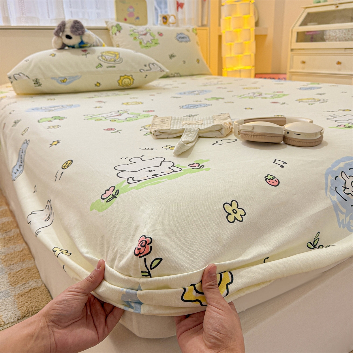 91家纺网 家纺一手货源 找家纺 名兮家居 2026春夏新款A类全棉纯棉老粗布床笠 床笠单件 休闲时光