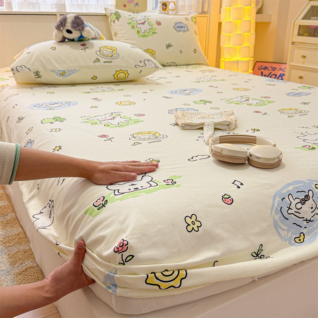 91家纺网 家纺一手货源 找家纺 名兮家居 2026春夏新款A类全棉纯棉老粗布床笠 床笠单件 休闲时光