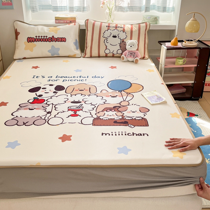 91家纺网 家纺一手货源 找家纺 （总）桃子家居 2026新款正版授权miiiiichan大版数码印花1200D凉席三件套平铺床笠