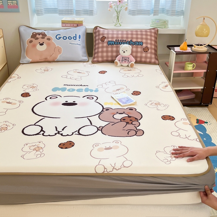 91家纺网 家纺一手货源 找家纺 （总）桃子家居 2026新款正版授权miiiiichan大版数码印花1200D凉席三件套平铺床笠